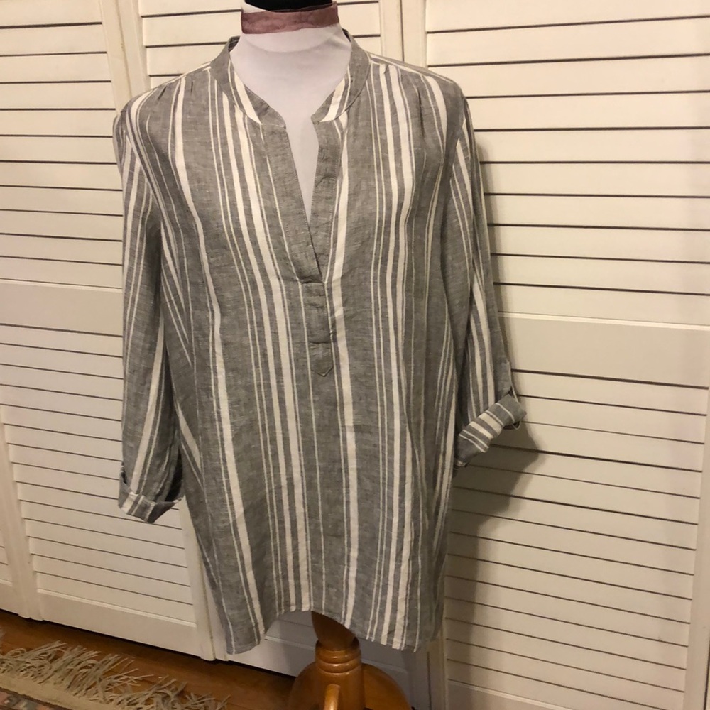 Designer Ellen Tracy linen striped tunic size XL